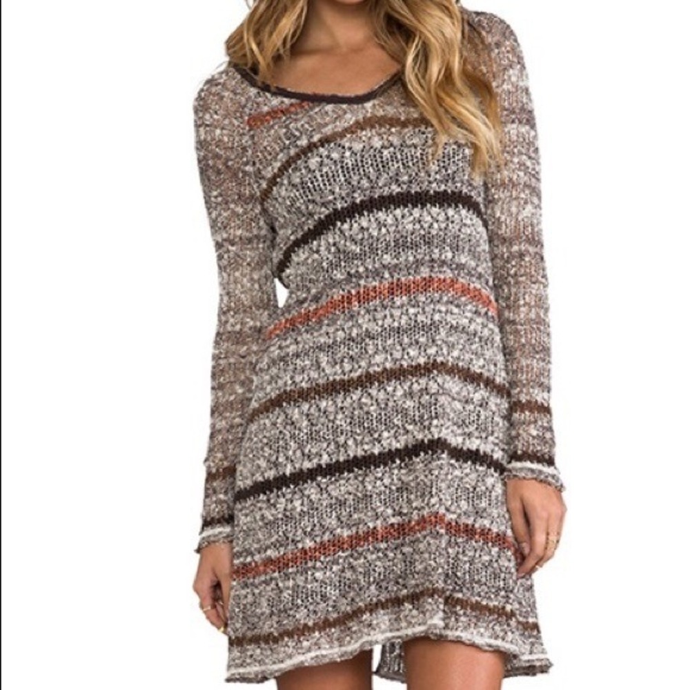 Free People life's a‎ beach Striped Knit Sweater Dress Long Sleeve Boho M